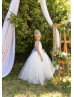 Ivory Flower Girl Dress With Blue 3D Flowers